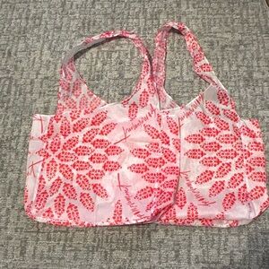Set of 2 FP Free People Movement White & Neon Pink Logo Oversize Tote Bags